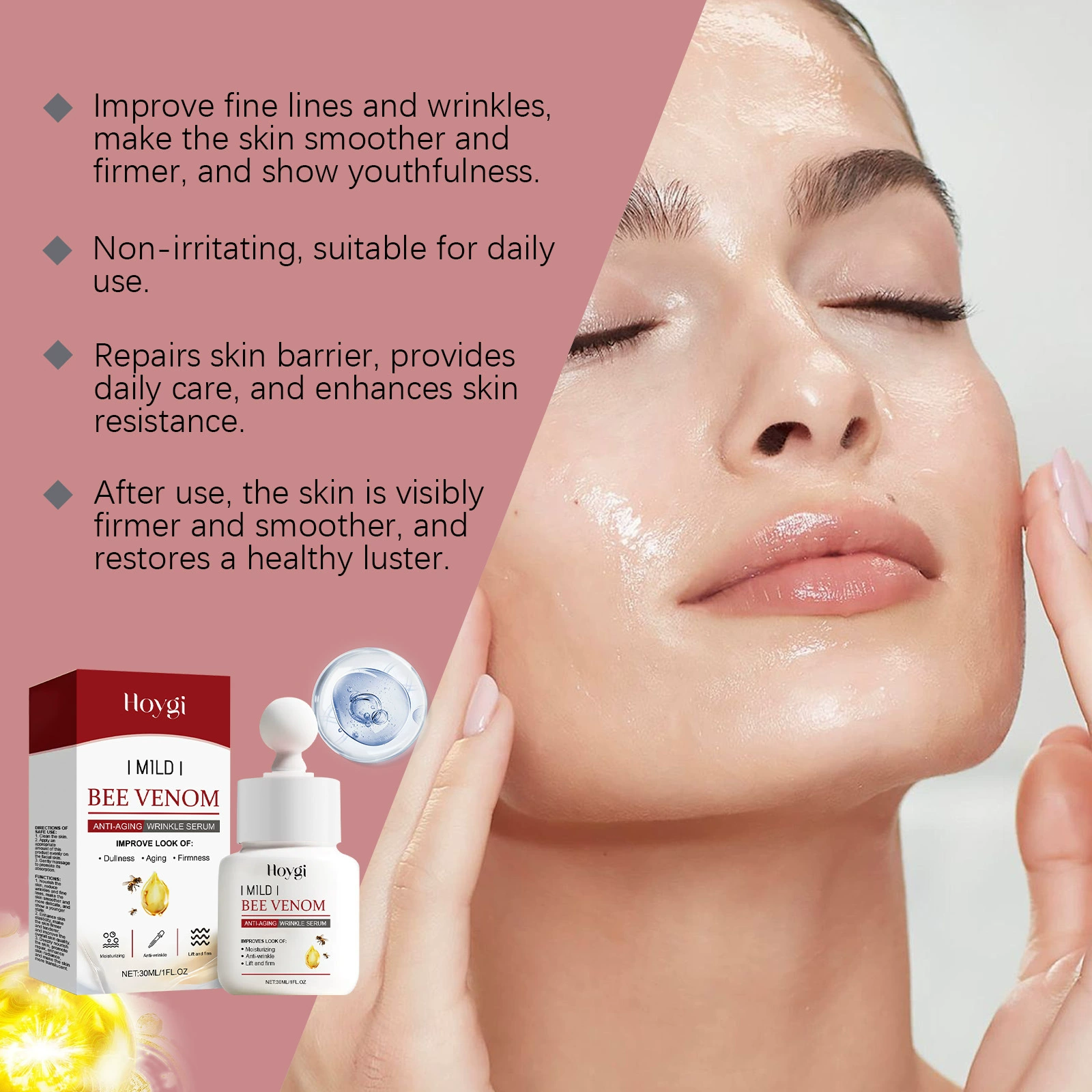 Hoygi Essence for face, moisturizing smoothing serum, for every day