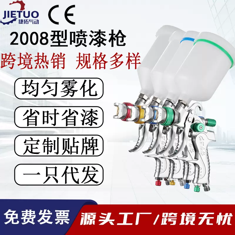 跨境2008气动喷漆枪高雾化喷水性漆钣金修复油漆喷漆专用喷枪装修
