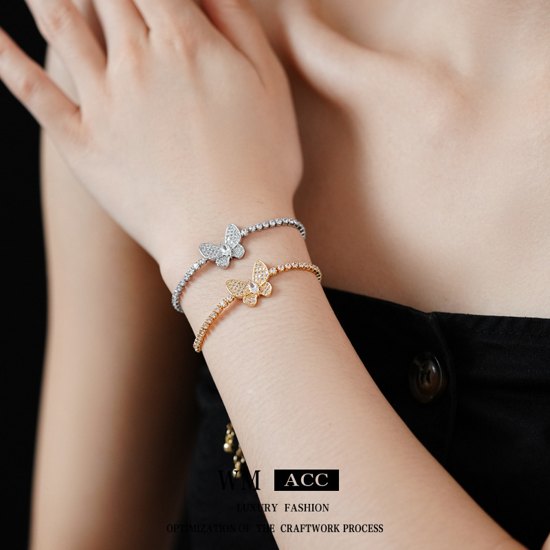 Zircon mariposa pulsera ajustable nicho delicado pulsera de alta moda simple versátil lujo ligero joyería