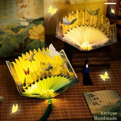 Luoshenfushu ランプ折りたたみ扇形ブックランプ古代スタイル LED 雰囲気ナイトライトセンス中秋節 DIY メイクデスクトップ