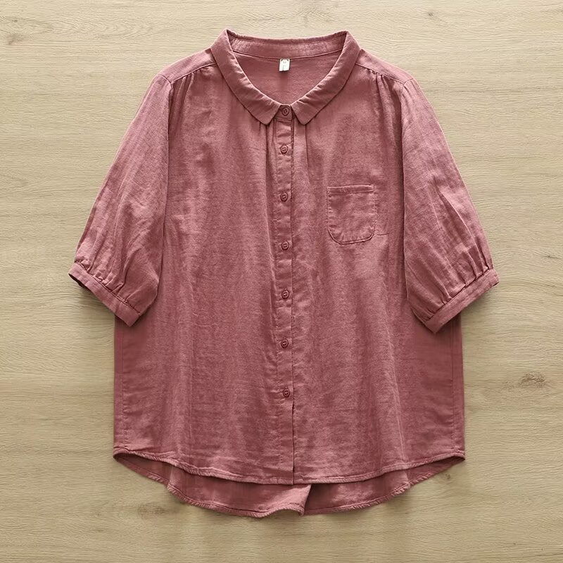 夏季双层棉纱碎花衬衫减龄大码中袖衬衣时尚减龄休闲上衣女装6541|undefined