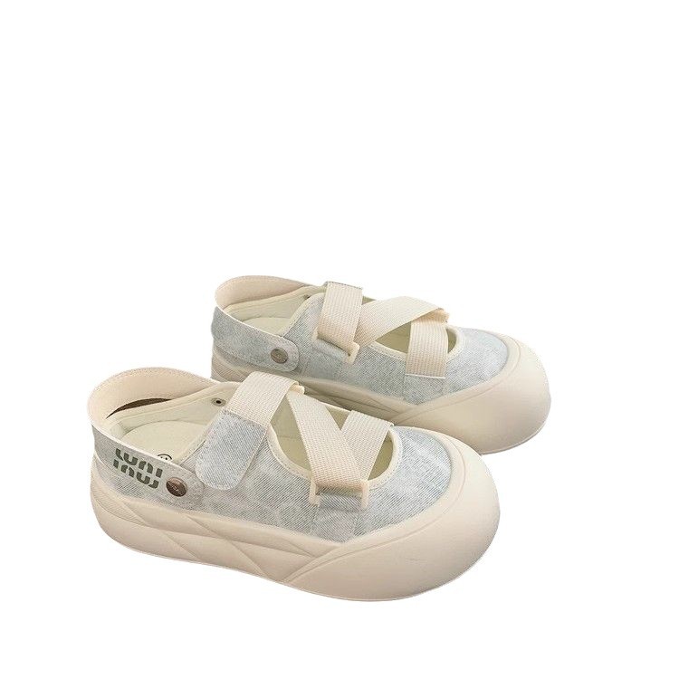 Zapatos blancos de un pie para mujeres 2024 otoño nuevos zapatos de mujer de verano Velcro zapatos casuales universales cabeza redonda
