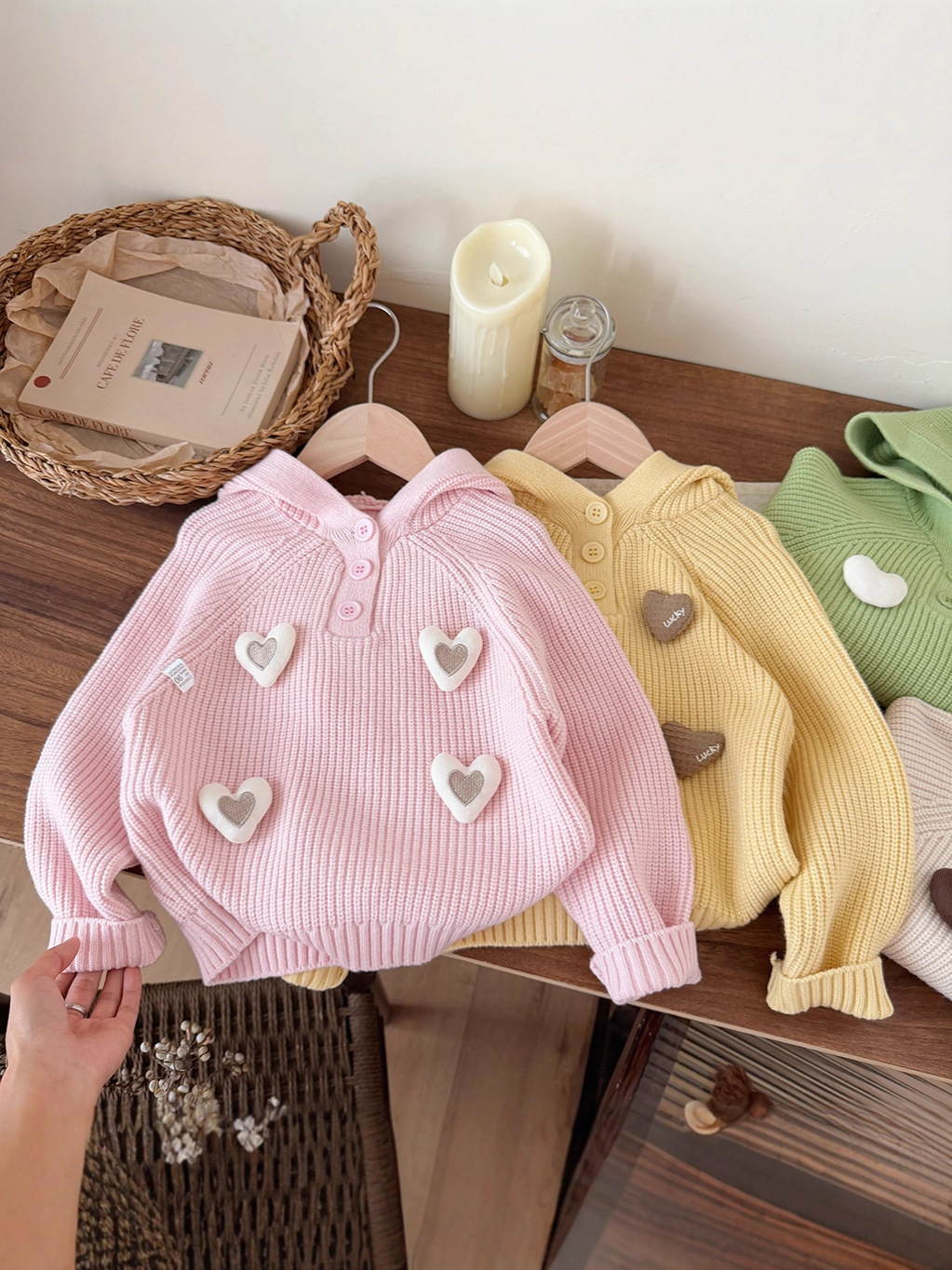 Demi-season knitted cute sweater with hood