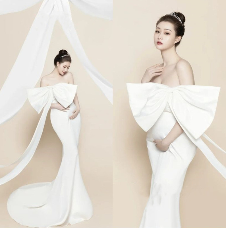 Studio fashion Maternity photography clothing white fishtail dress photo dress slim slimming trailing one-piece dress