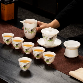 整套功夫羊脂玉陶瓷茶具套装公司年会印制Logo送领导客户商务礼品