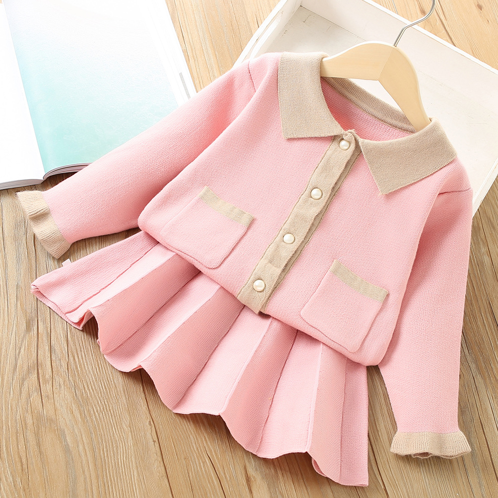 Children's Sweater 2022 Autumn/Winter New Korean Small Fragrance and Western Style Knitted Two Piece Set for_voghion.com