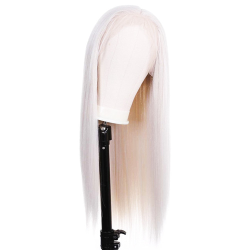 European and American fashion wig women's front lace white long straight hair chemical fiber wig full head cover wig wholesale 26inch
