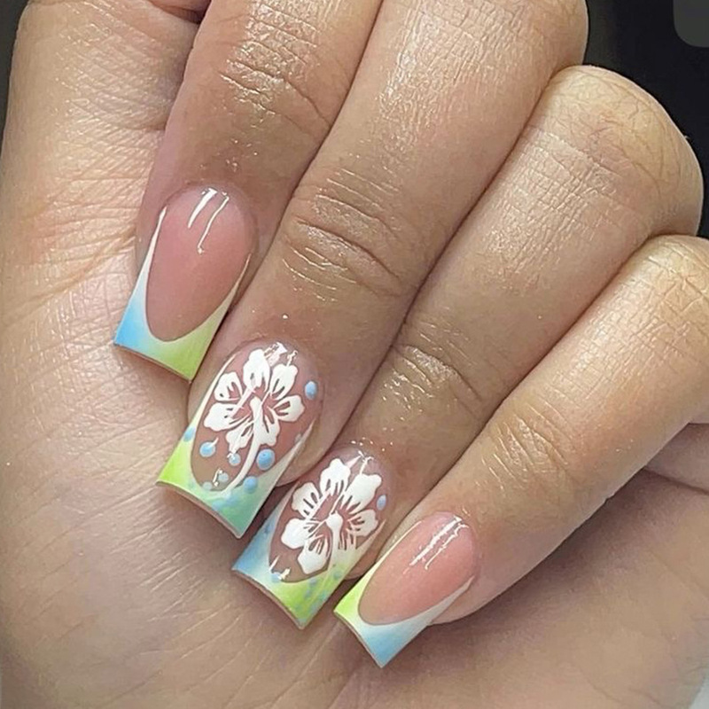 Green Dot Halo French Flower Wear Armor Removable Nail Sticker Fake Nail Finished Product Wholesale Nail Art Chinese Square Armor Green Dot Halo French Flower Wear Armor Removable Nail Sticker Fake Nail Finished Product Wholesale Nail Art Chinese Square Armor