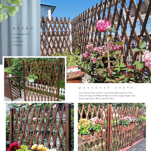 Outdoor Anti-Corrosion Wooden Retractable Flower Fence for Courtyard Decoration Garden