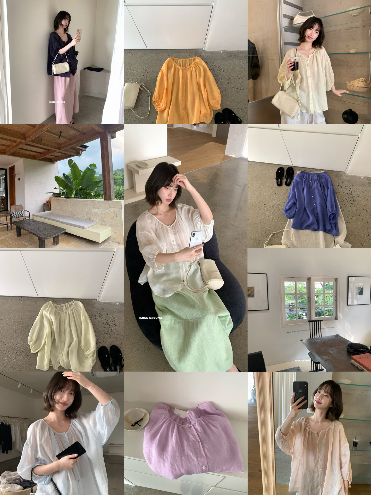 Áo sơ mi nữ linen tay lỡ phong cách Pháp i miss 2026 — xanh đậm, màu trắng, Bột cam, Vàng nhạtcolor chi tiết 9