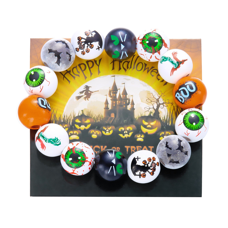 クロスボーダーヨーロッパとアメリカのハロウィンジュエリー血まみれの目プリントウッドビーズブレスレット邪悪なクモコウモリネックレス女性用ハンドジュエリー|undefined