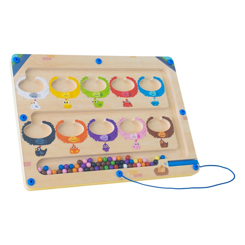 Letras digitales magnéticas de madera de los niños de color de doble cara laberinto cognitivo pluma magnética juego de cambio de cuentas juguetes educativos