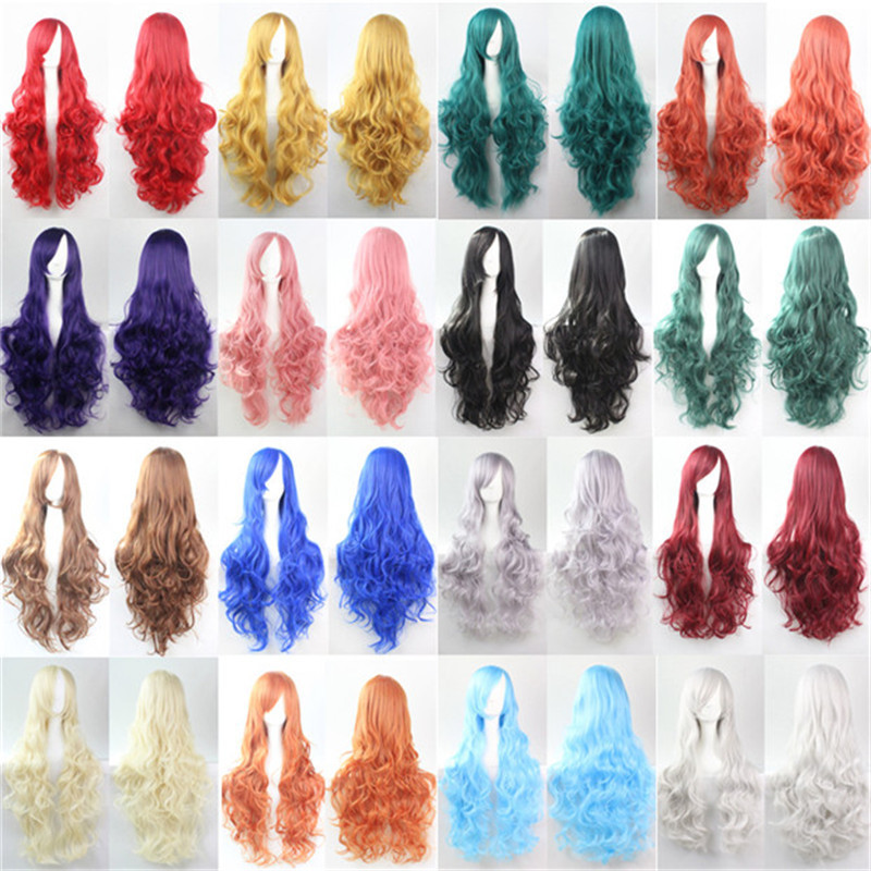 European and American chemical fiber high temperature silk long curly hair wig bangs women's full head cover Universal cos wig large wave color