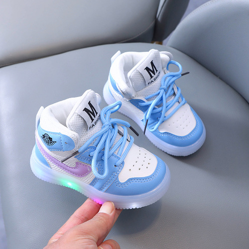 Spring and Autumn children's sneakers high-top girls' mesh casual shoes boys' toddler sneakers 1-6 years old baby light-up shoes