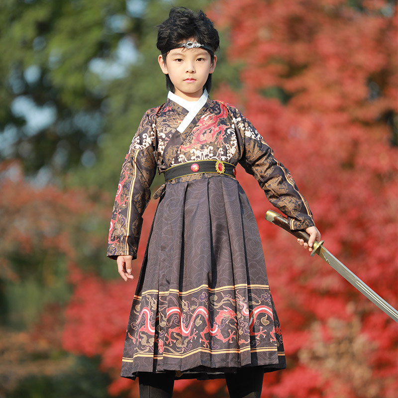 Children's Hanfu Ancient Costume Boys Chinese Style Ming Dynasty Collar Girls Tang Suit Jin Yi Wei Martial Arts Dragon Pattern Flying Fish Uniform