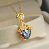 Fashionable pendant heart shaped, diamond necklace, tourmaline crystal, accessory, jewelry, Birthday gift, wholesale