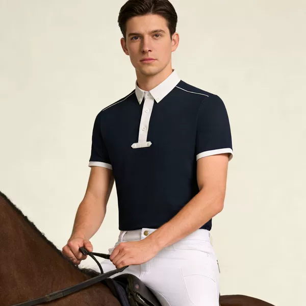 Men's Equestrian Shirt, Elastic Slim Fit, Professional Equestrian Clothing for Adults, Quick-Drying Competition Short-Sleeved Polo Shirt