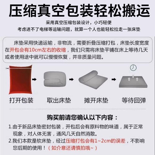 Mattress pad, home-use floor mat, tatami futon, dormitory single bed mattress—1.5m x 2m, specially designed for rental apartments