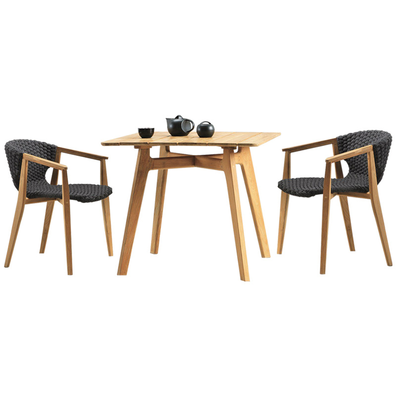 Mesas y sillas de teca para exteriores, muebles de ratán de madera maciza para terraza de jardín, conjunto de mesa y sillas para patio de villa o balcón.