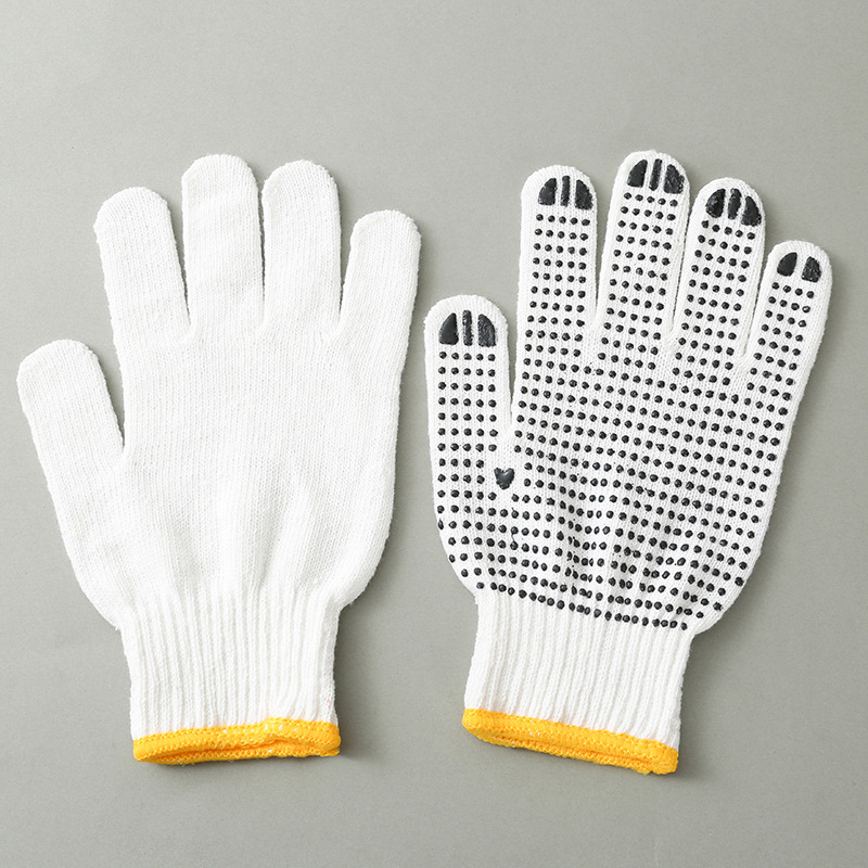 厂家直销10针650克毛纺纱点胶加密防滑耐磨工地棉纱点胶劳保手套