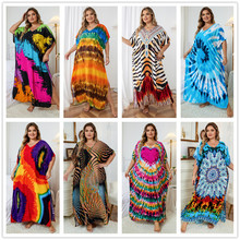 2023新款欧美人棉水印印花罩衫宽松大码度假长袍比基尼外罩衫跨境