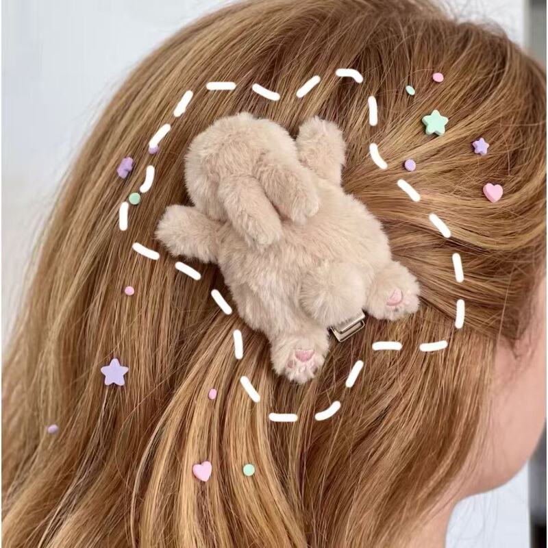 Plush Lying Rabbit Hair Clip, Cute and Soft Rabbit Duckbill Clip, Girl's Side Bangs Clip, Versatile Hair Accessory Plush Lying Rabbit Hair Clip, Cute and Soft Rabbit Duckbill Clip, Girl's Side Bangs Clip, Versatile Hair Accessory