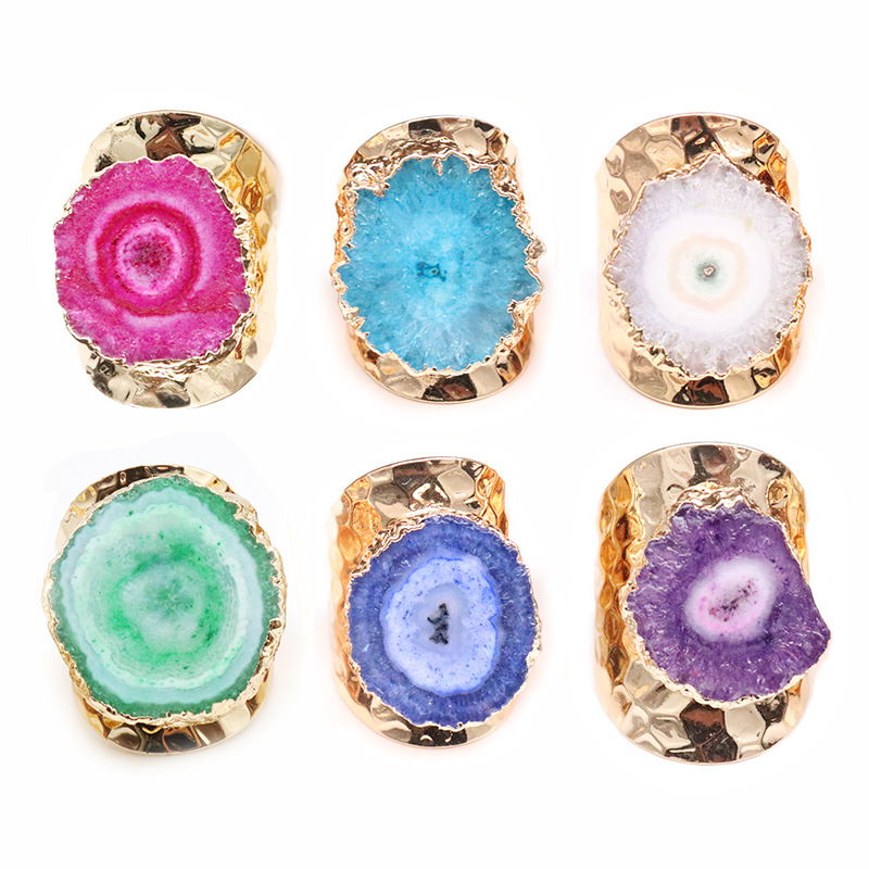 23g Weight Natural Crystal Inlay Material Elegant Lady Geometric Copper Inlay Natural Crystal Rings