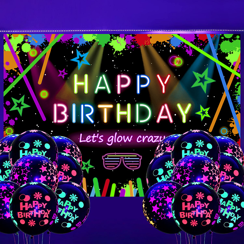 Luminous Banner Fluorescent Birthday Background Cloth Birthday Party Decoration Supplies Door Cover Garden Flag Couplet Courtyard Banner