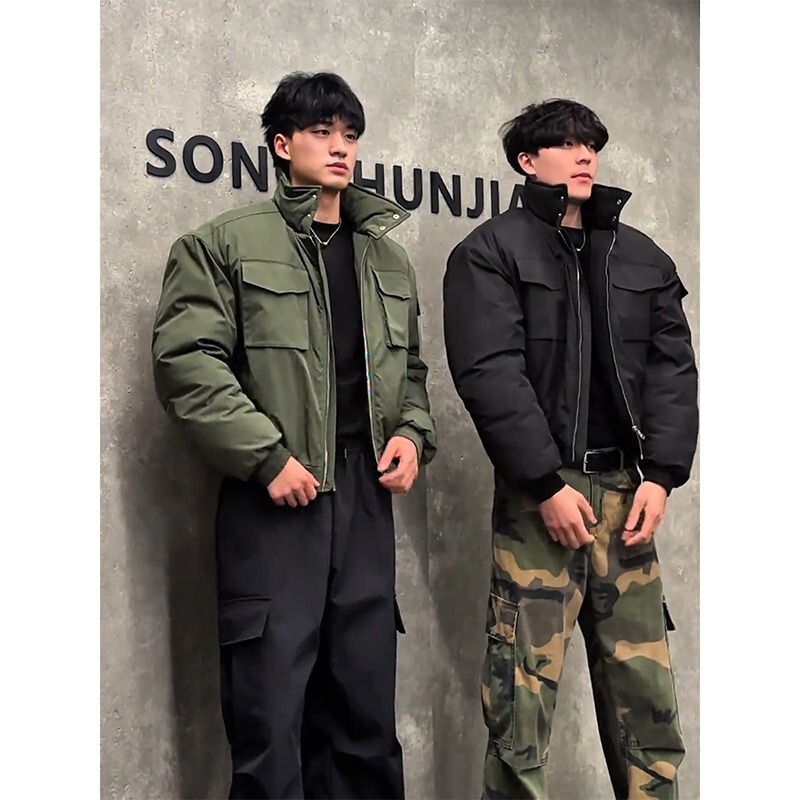 American Bomber Pilot Jacket Cotton Jacket Men's Winter Coach High-End Handsome Stand-Up Collar Short Work Jacket