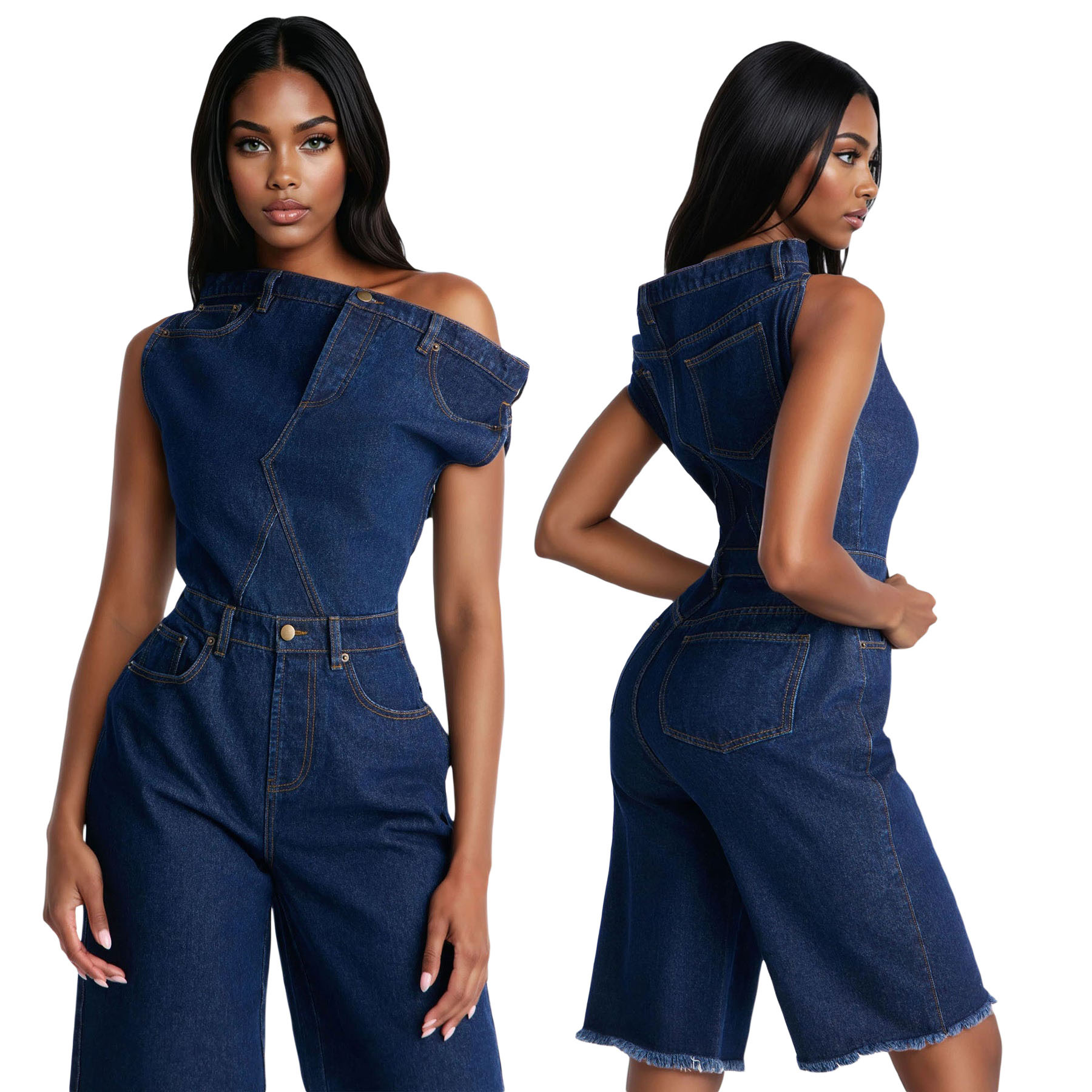Women's Strapless Off-Shoulder Slim Fit Denim Jumpsuit Casual Fashion American Style New_ecoleips.com