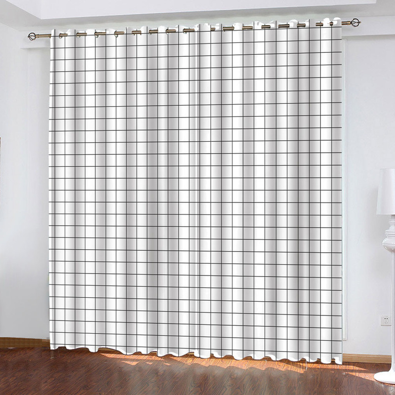 High shading Plaid stripes best selling curtains factory non-perforated cross-border Amazon foreign trade polyester fabric curtains