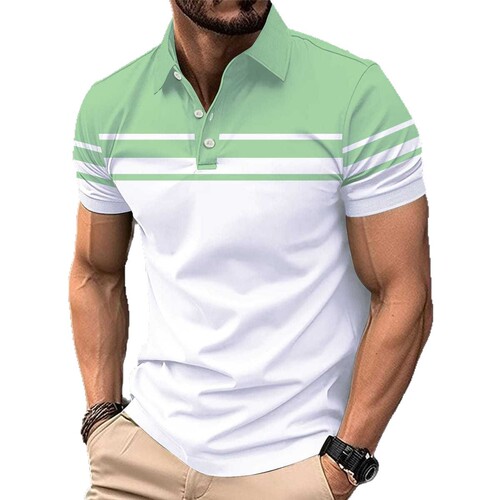 Men's Fashion 3D Polo Shirt Summer Simple Pattern Print Short Sleeve T-Shirt Casual Top Striped Men's Clothing