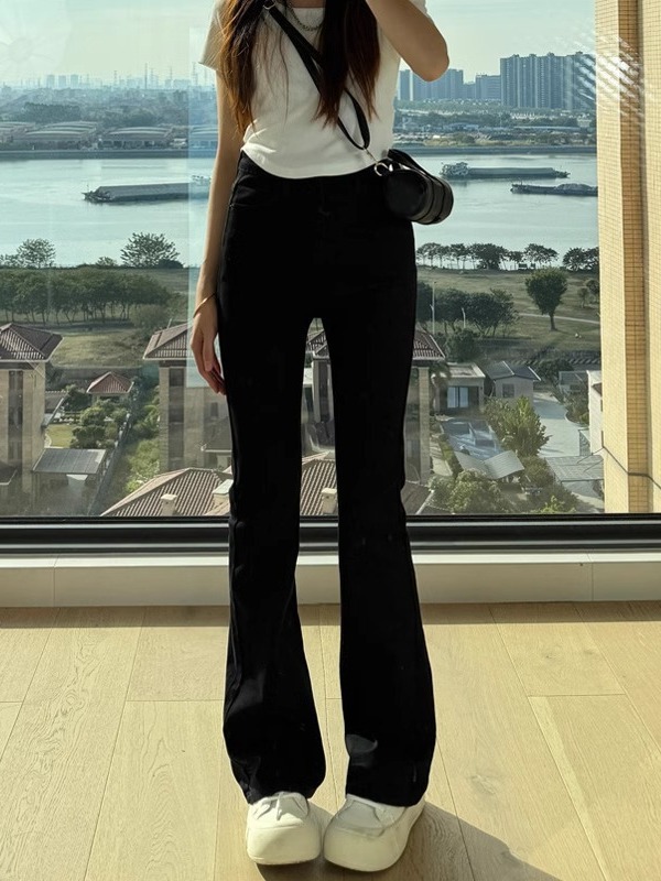 2024 Bell-Bottom American Style Slimming Pants Petite Spring Light-Colored Flared Jeans Women Retro New Style Horseshoe