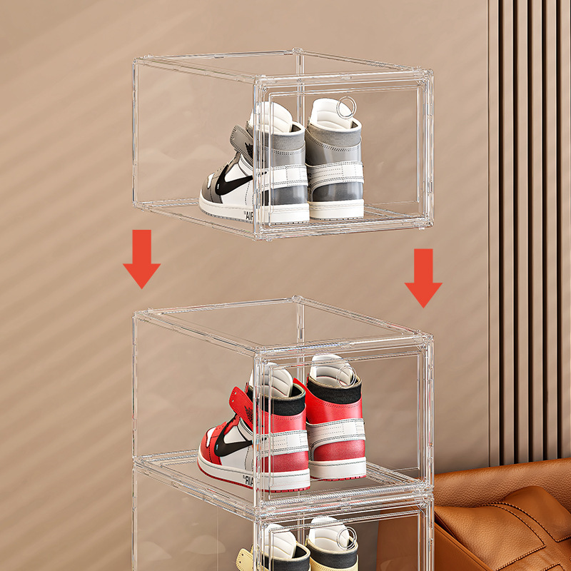 透明靴箱靴収納キャビネット抗酸化コレクション靴キャビネット磁気吸引正面側開きアクリル透明収納ボックス|undefined
