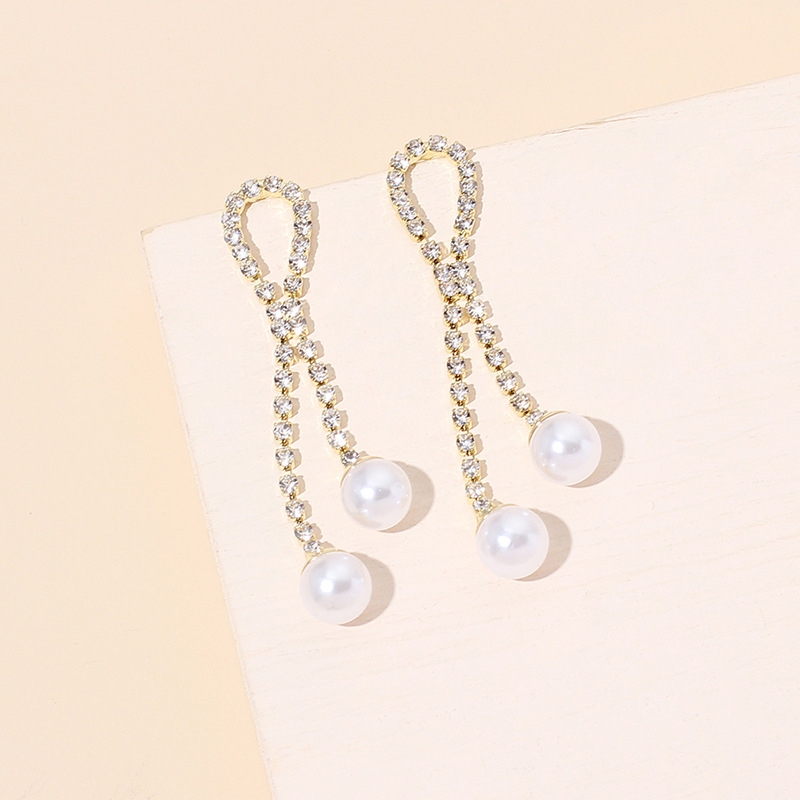 5g Weight Earrings Classification Wedding, Travel Occasion Women'S Gender Basic Style Gold Color Korean Rhinestone Pearl Long Tassel Earrings 4