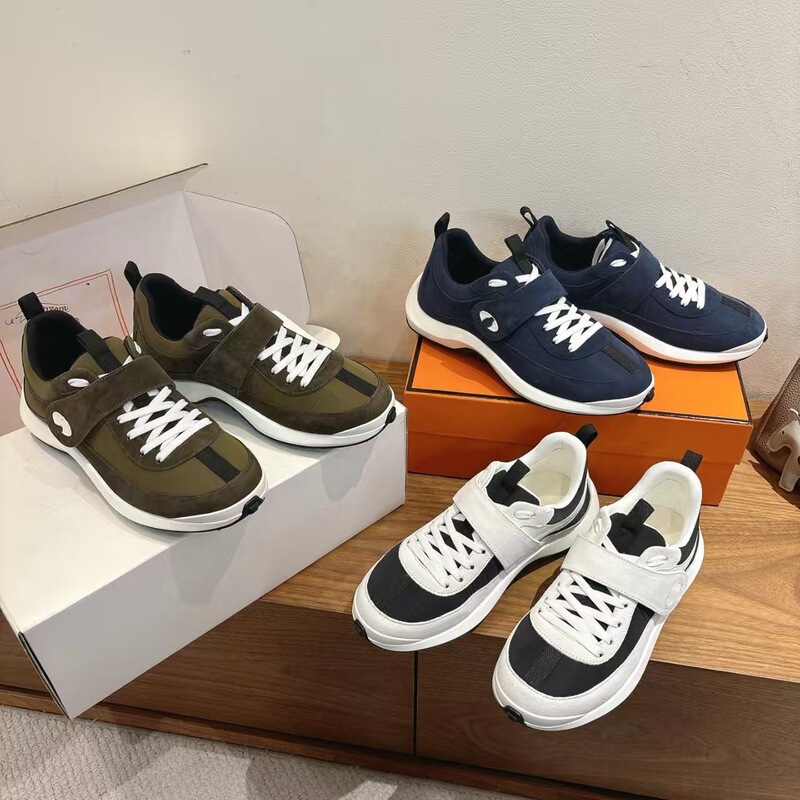 European New Style Velcro Lace-Up Genuine Leather Casual Shoes, Thick-Soled Color-Blocked Dad Shoes, Sports Running Shoes, Couple's Model