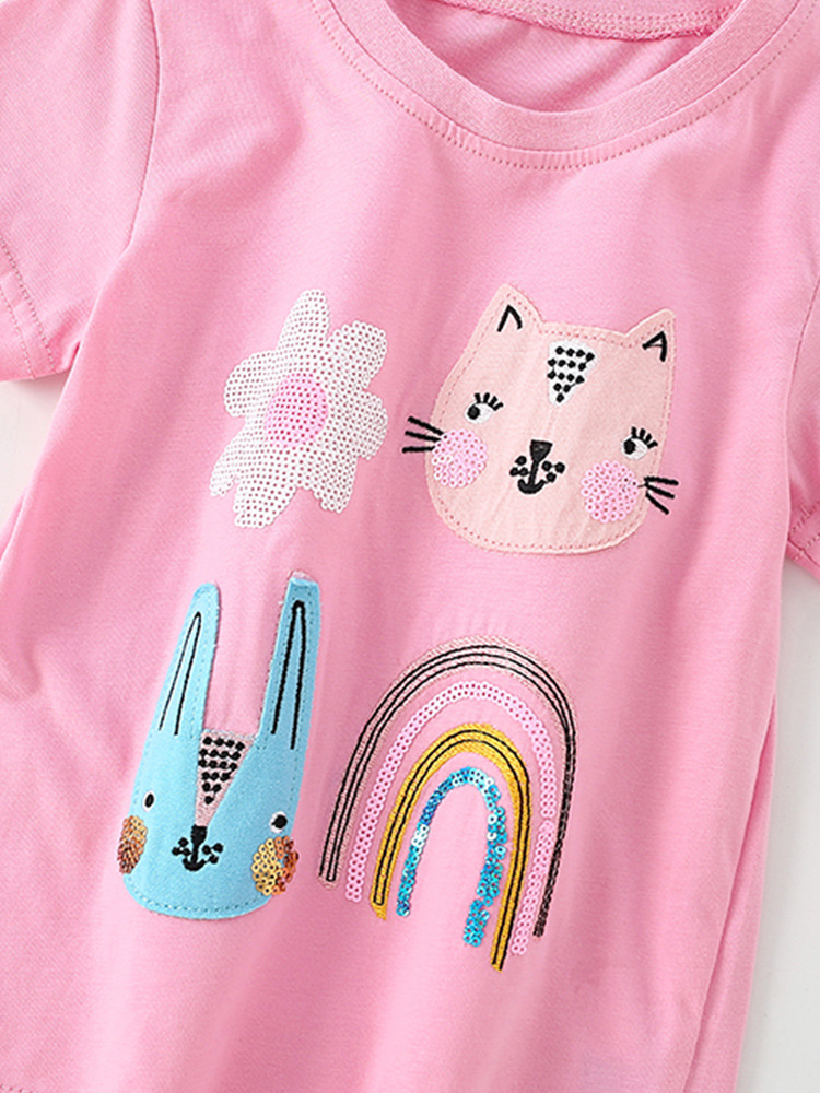 Malwee niñas de manga corta de verano nuevo estilo europeo y americano para niños de media edad cuello redondo casual camiseta de niñas