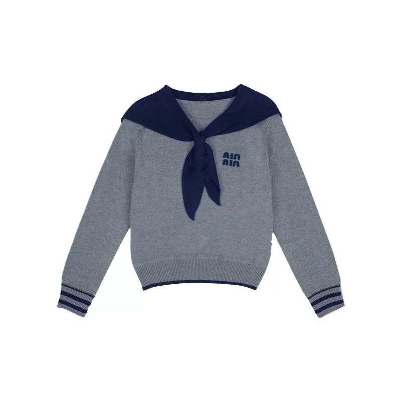 스웨터 여성의 2024 새로운 겨울 자수 편지 색상 분할 네이비 칼라 니트 스웨터 디자인 센스 칼리지 스타일 긴 소매