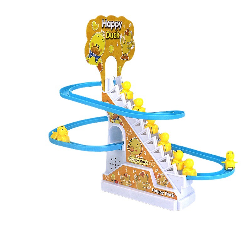 One-piece delivery online celebrity little duck climbing stairs children's electric track toy little yellow duck automatic slide music