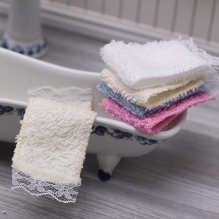 Doll House Mini bathroom lace towel small ragdoll bathroom bath towel miniature scene props matching model