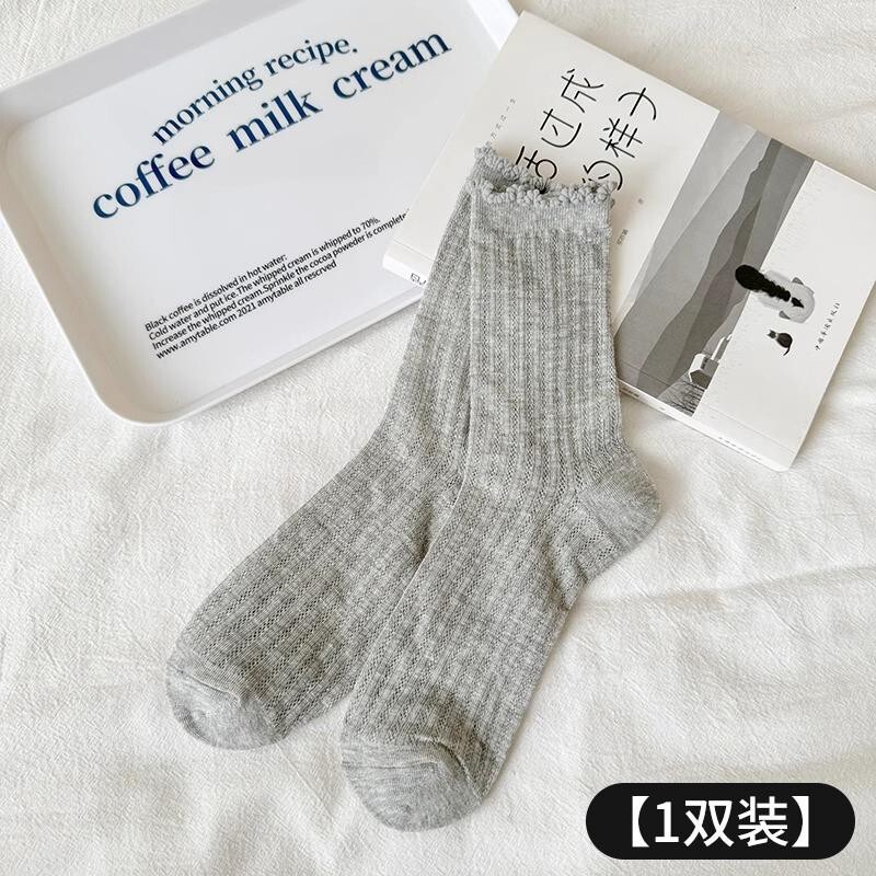 白色袜子女春夏款中筒袜堆堆袜子女配小皮鞋夏季薄款芭蕾风长筒袜|undefined
