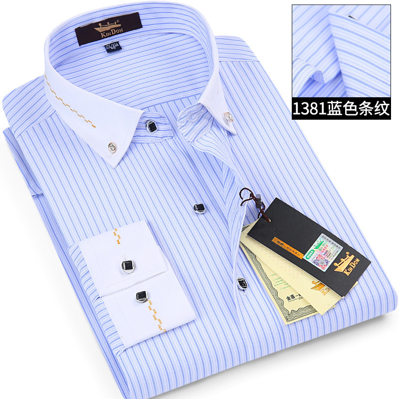 Kin Don Gold Shield Men's Shirt, Korean Style Slim-Fit Shirt, Non-Iron Long-Sleeve Shirt, Men's Clothing Brand