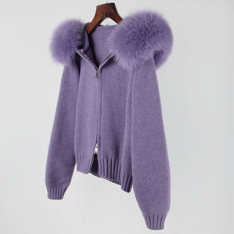 Women's Clothing Spring Jacket Women Zipper Real Fox Fur Collar Hooded Cardigan Tops Jacket Women High end Spring and Autumn_ipsvogv.com
