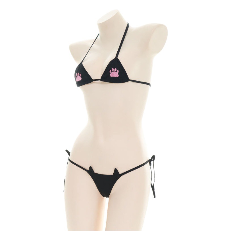 Traje de baño bordado mini garra de gato de tres puntos con cordones bikini sexy para mujer en casa privada B0220