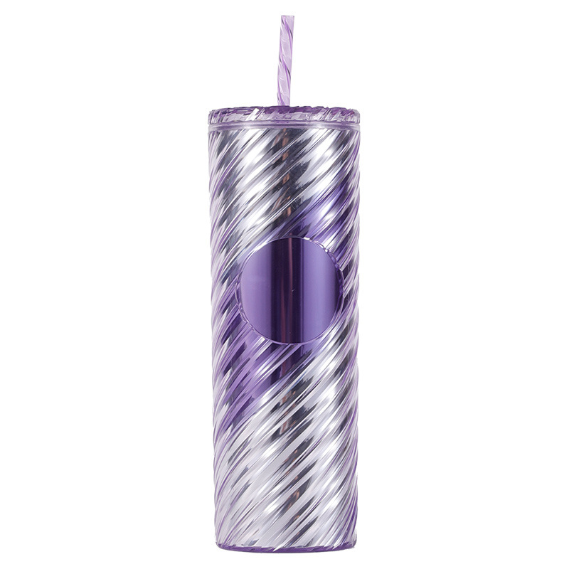 Fabricante de suministro directo de tazas de paja de plástico de doble capa con tazas de agua de paja de grado alimenticio para niñas tazas giratorias de rosca creativas