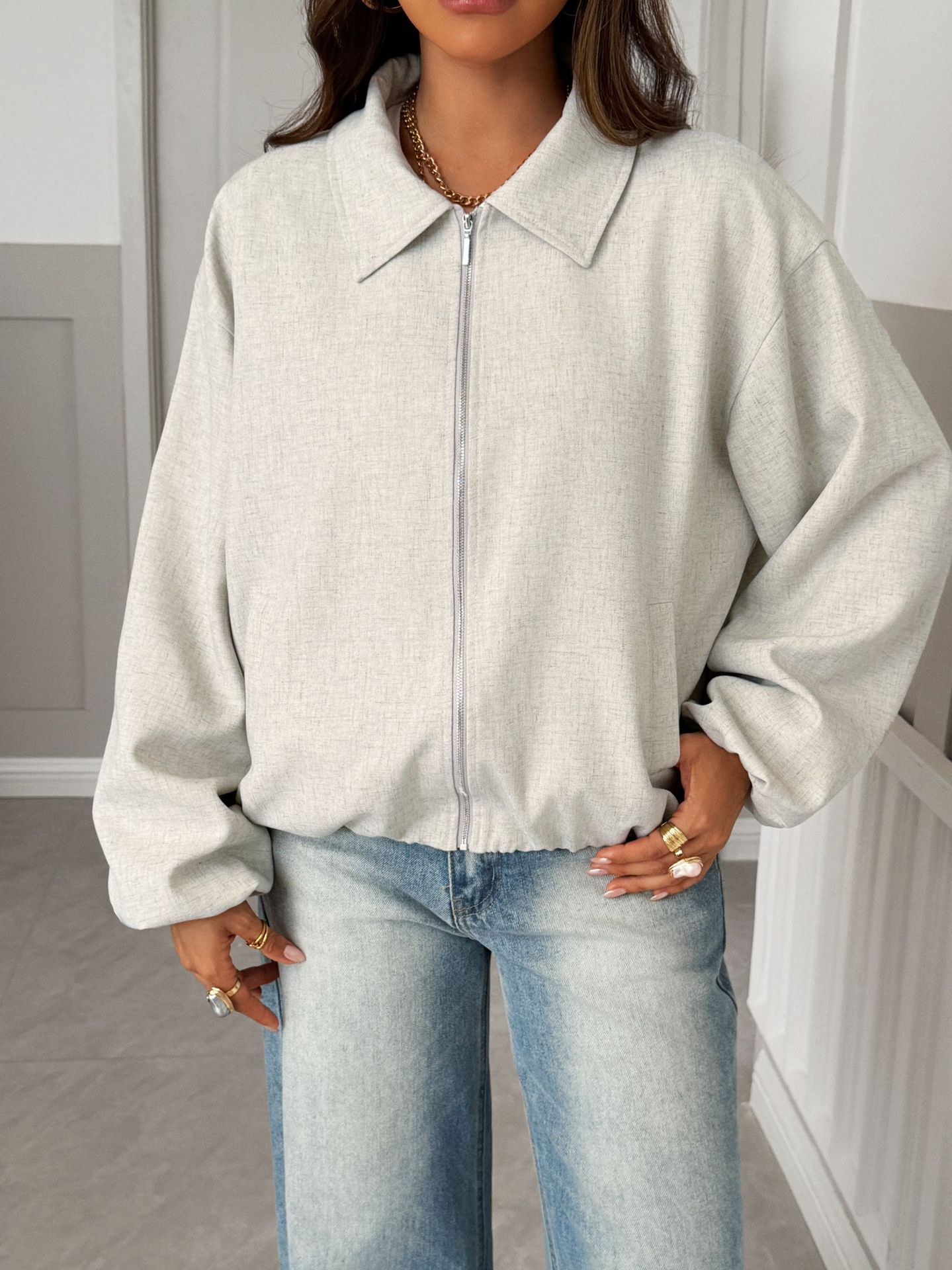 Elegant damjacka för höst och vinter lös passform casual stil_voghion.com