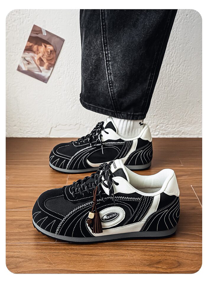 Giày sneaker nam da tổng hợp cổ thấp đế phẳng, kiểu giày tập luyện thể thao — Màu xanh da trời, màu nâu, đen chi tiết 18