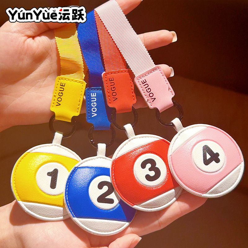 Creative Leather Billiards Car Keychain, Exquisite Leather Simple Bag Pendant, Korean Style Cute Creative Small Gift
