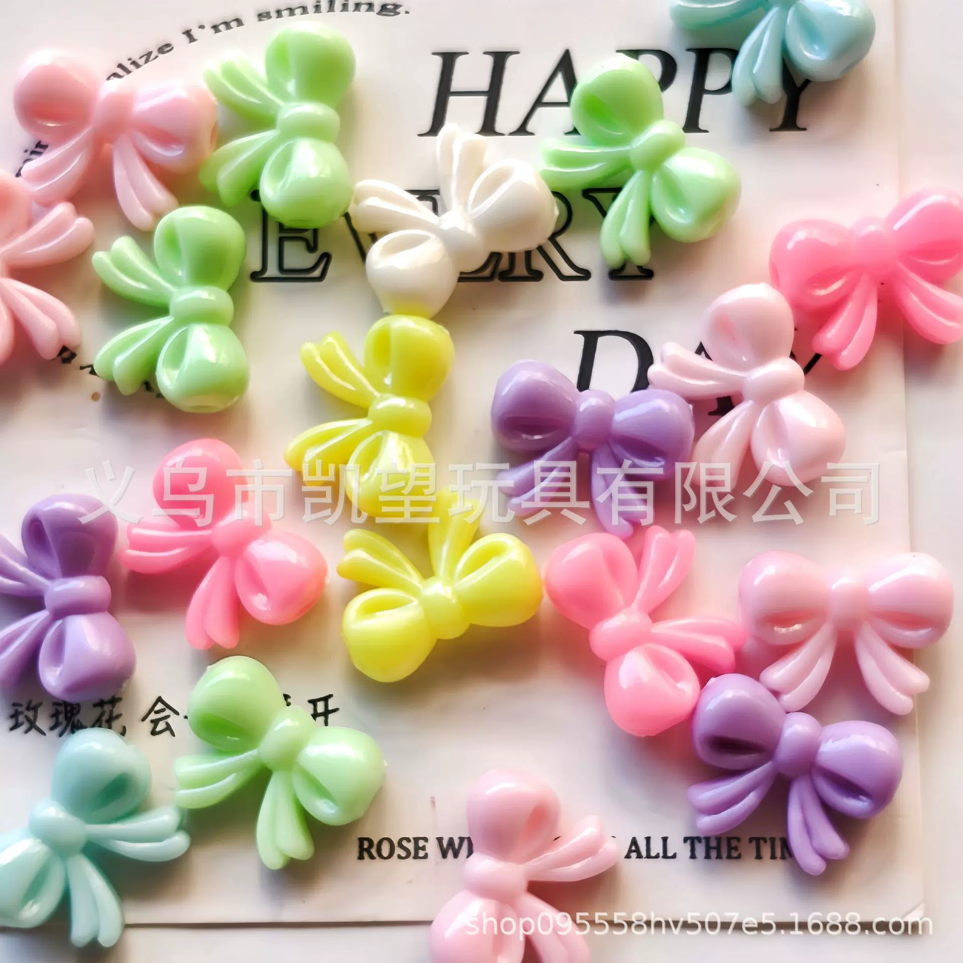 5克袋装15*20mm马卡龙色小蝴蝶结直孔散珠DIY手机链串珠材料饰品