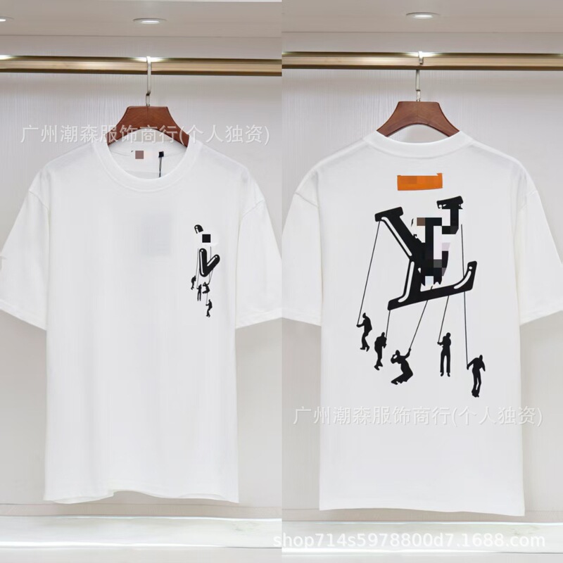 现货跨境奢潮驴家高品质L满印字母短袖外贸经典款圆领男女宽松T恤|undefined
